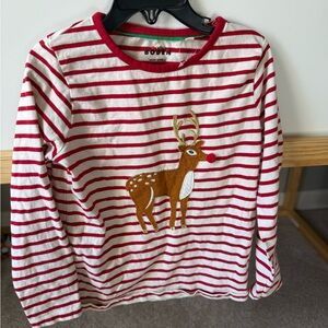Mini Boden Red and White Striped Reindeer Long Sleeve Tee